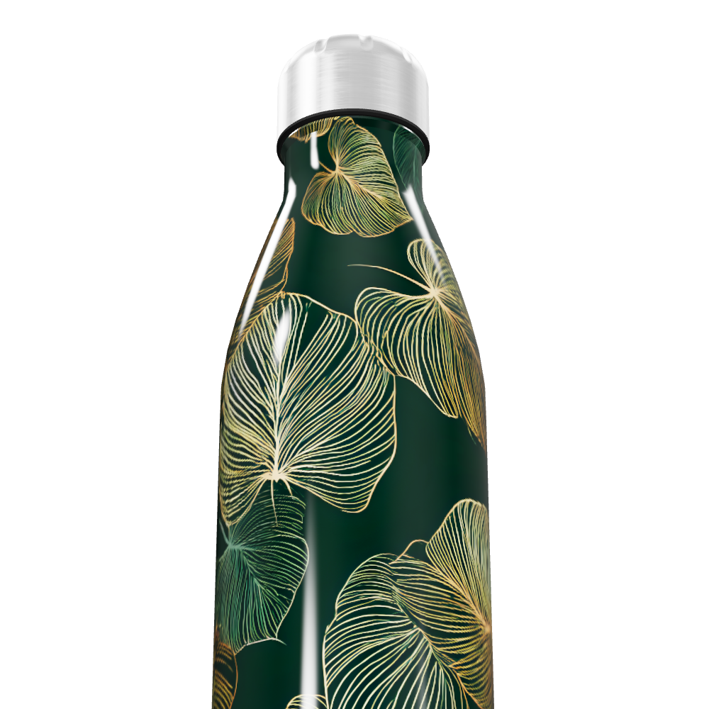 Garrafa Inox - Folhas Verde e Dourado