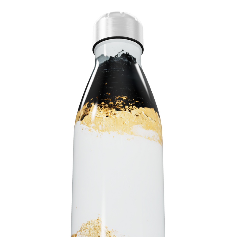 Garrafa Inox - Preto e Branco com Dourado