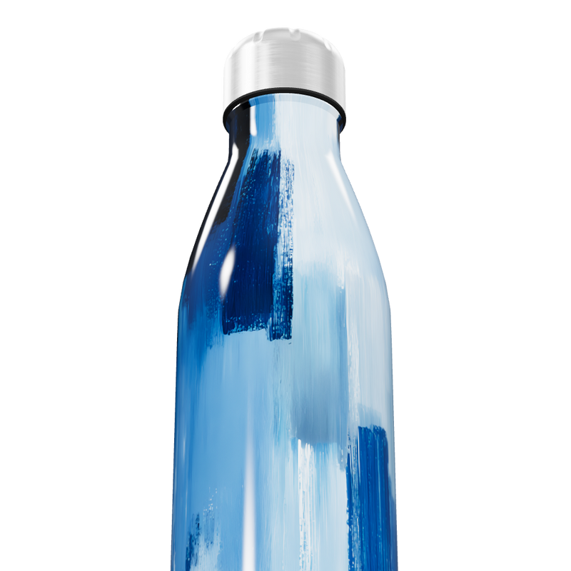 Garrafa Inox Pintura Azul Abstrata