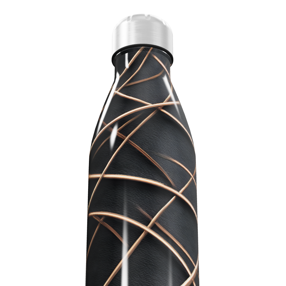 Garrafa Inox - Preta com Linhas Douradas