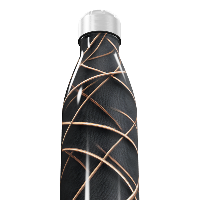 Garrafa Inox - Preta com Linhas Douradas