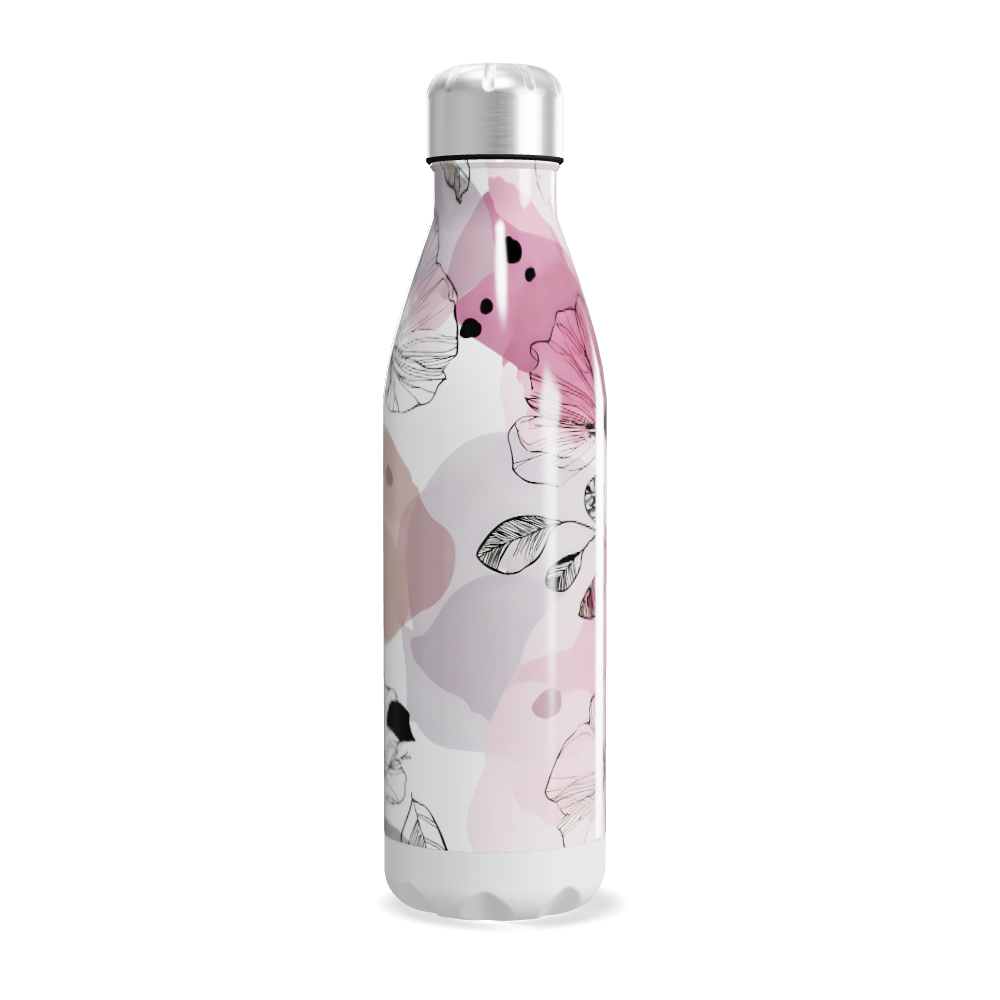 Garrafa Inox - Floral Rosa e Branco