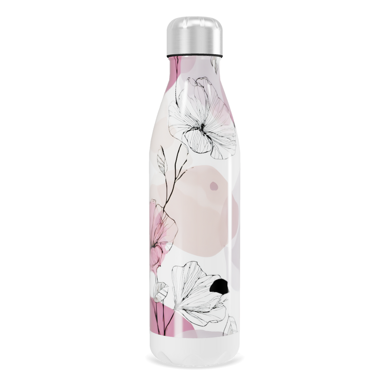 Garrafa Inox - Floral Rosa e Branco
