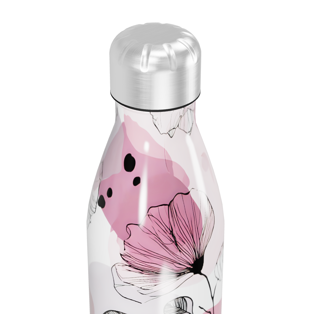 Garrafa Inox - Floral Rosa e Branco