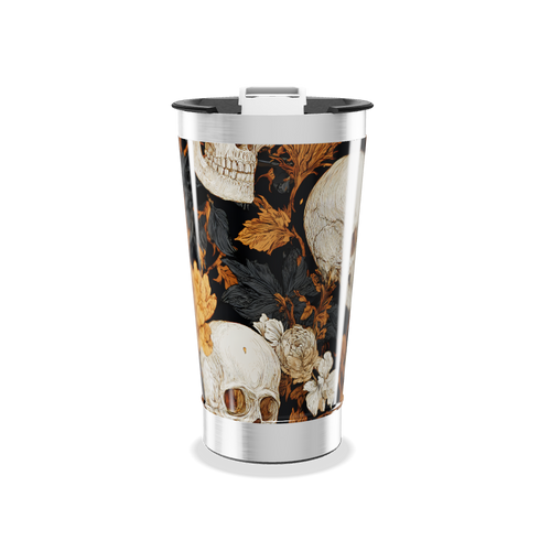 Copo Térmico - Preto com Caveiras e Flores