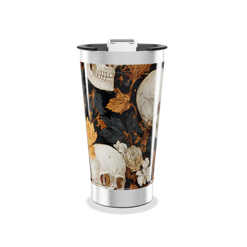 Copo Térmico - Preto com Caveiras e Flores
