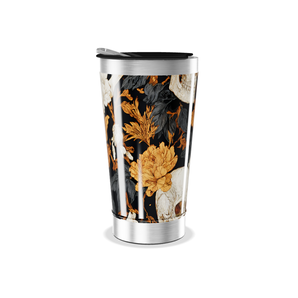 Copo Térmico - Preto com Caveiras e Flores