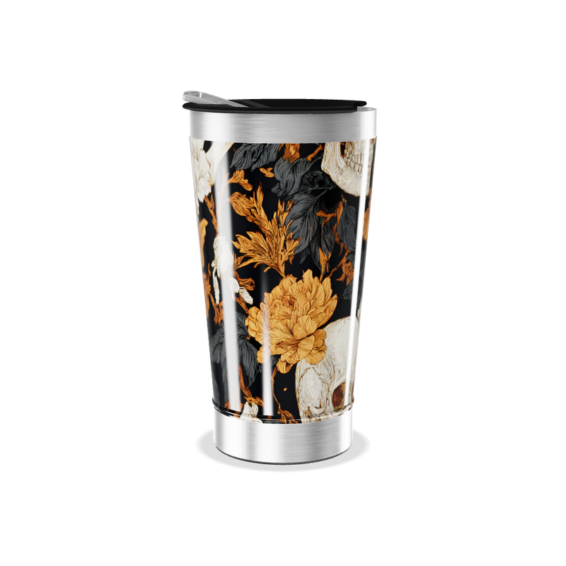 Copo Térmico - Preto com Caveiras e Flores