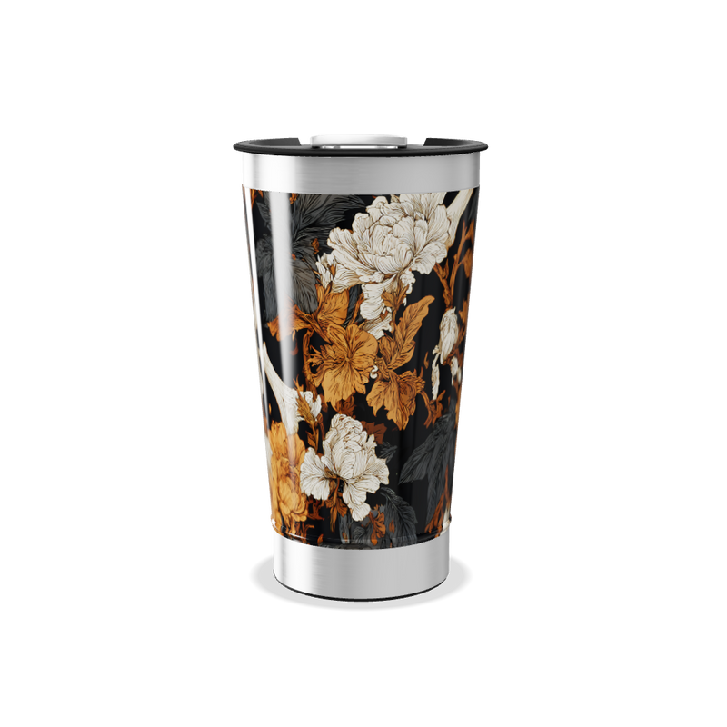 Copo Térmico - Preto com Caveiras e Flores