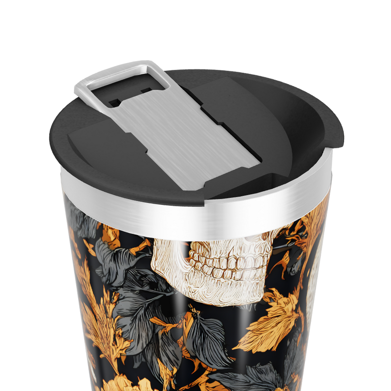 Copo Térmico - Preto com Caveiras e Flores
