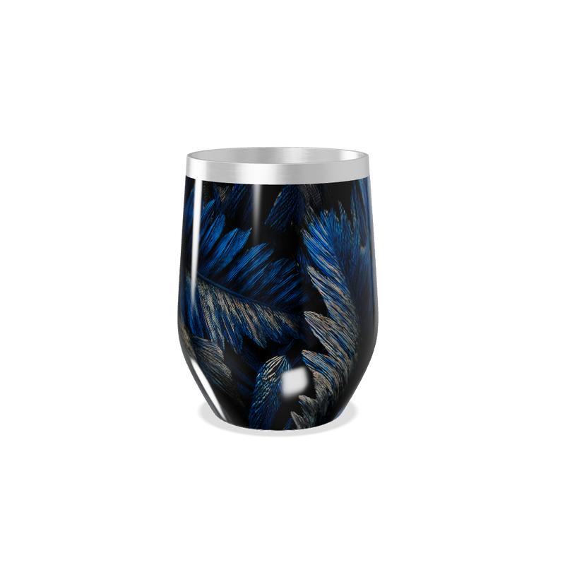 Copo Térmico Slim - Azul com Penas Decorativas