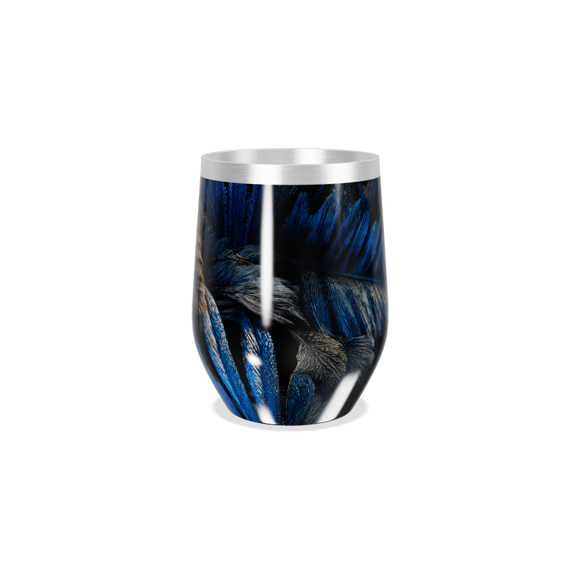 Copo Térmico Slim - Azul com Penas Decorativas