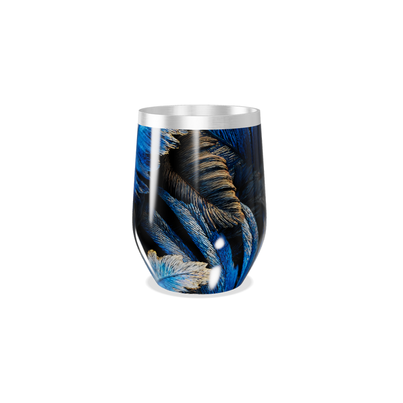 Copo Térmico Slim - Azul com Penas Decorativas