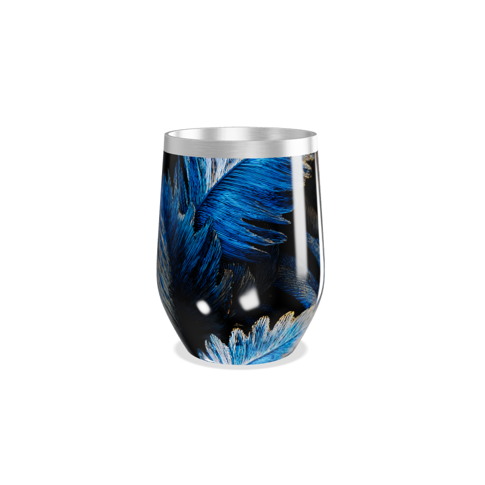 Copo Térmico Slim - Azul com Penas Decorativas