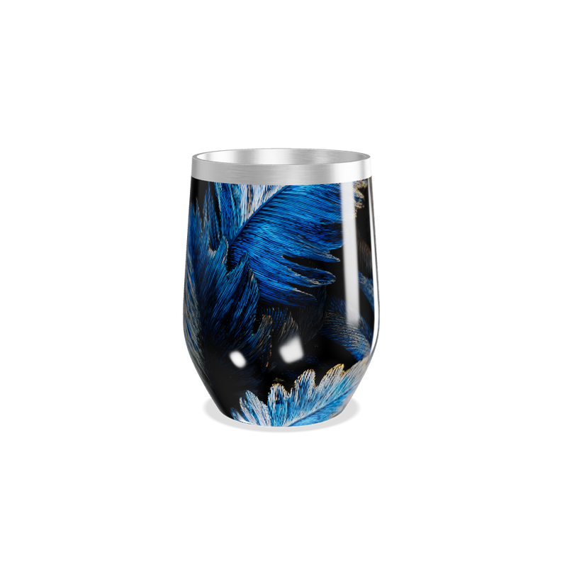 Copo Térmico Slim - Azul com Penas Decorativas