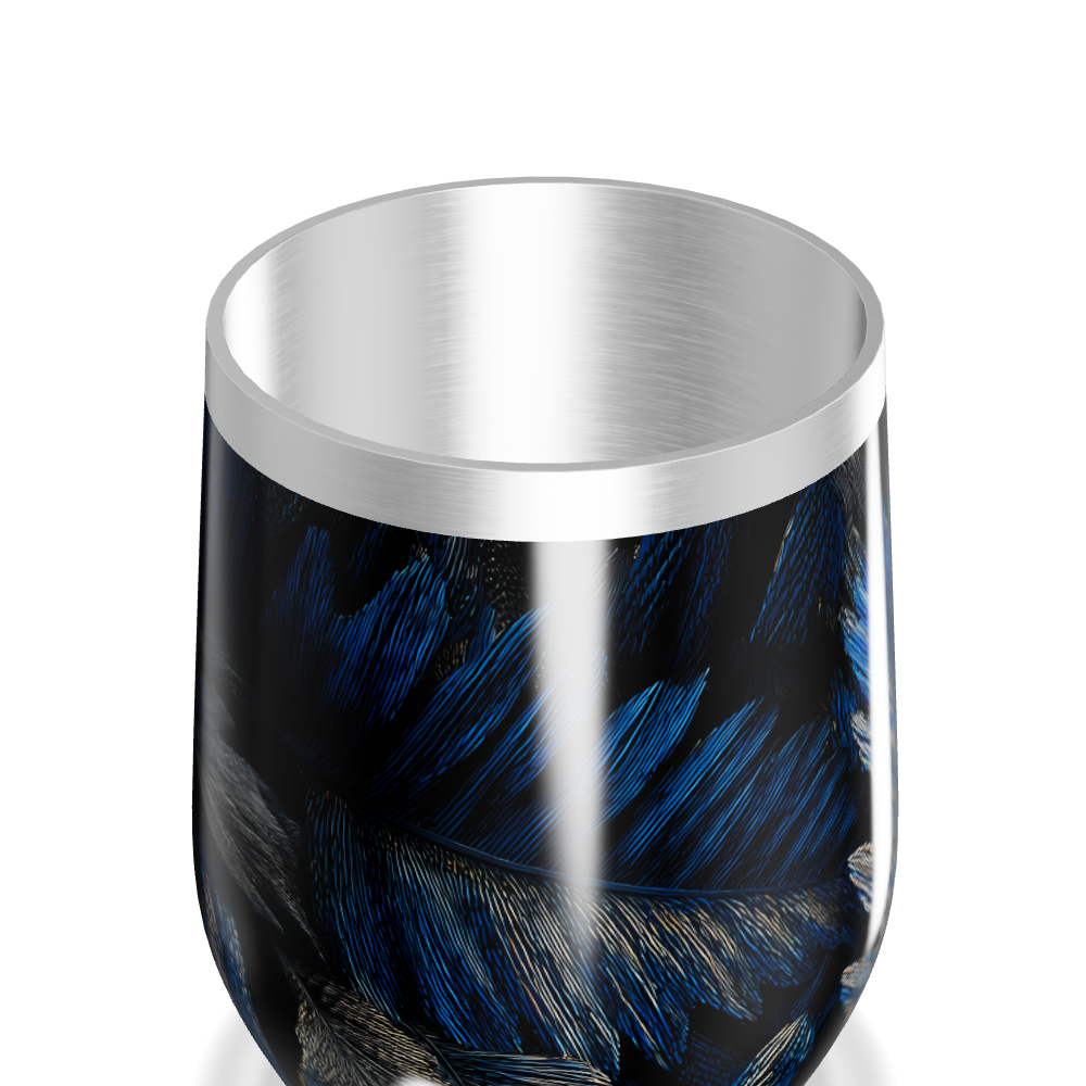 Copo Térmico Slim - Azul com Penas Decorativas