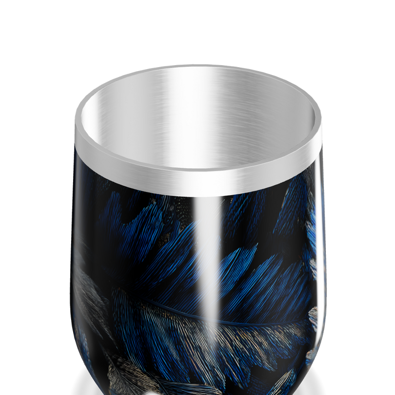 Copo Térmico Slim - Azul com Penas Decorativas