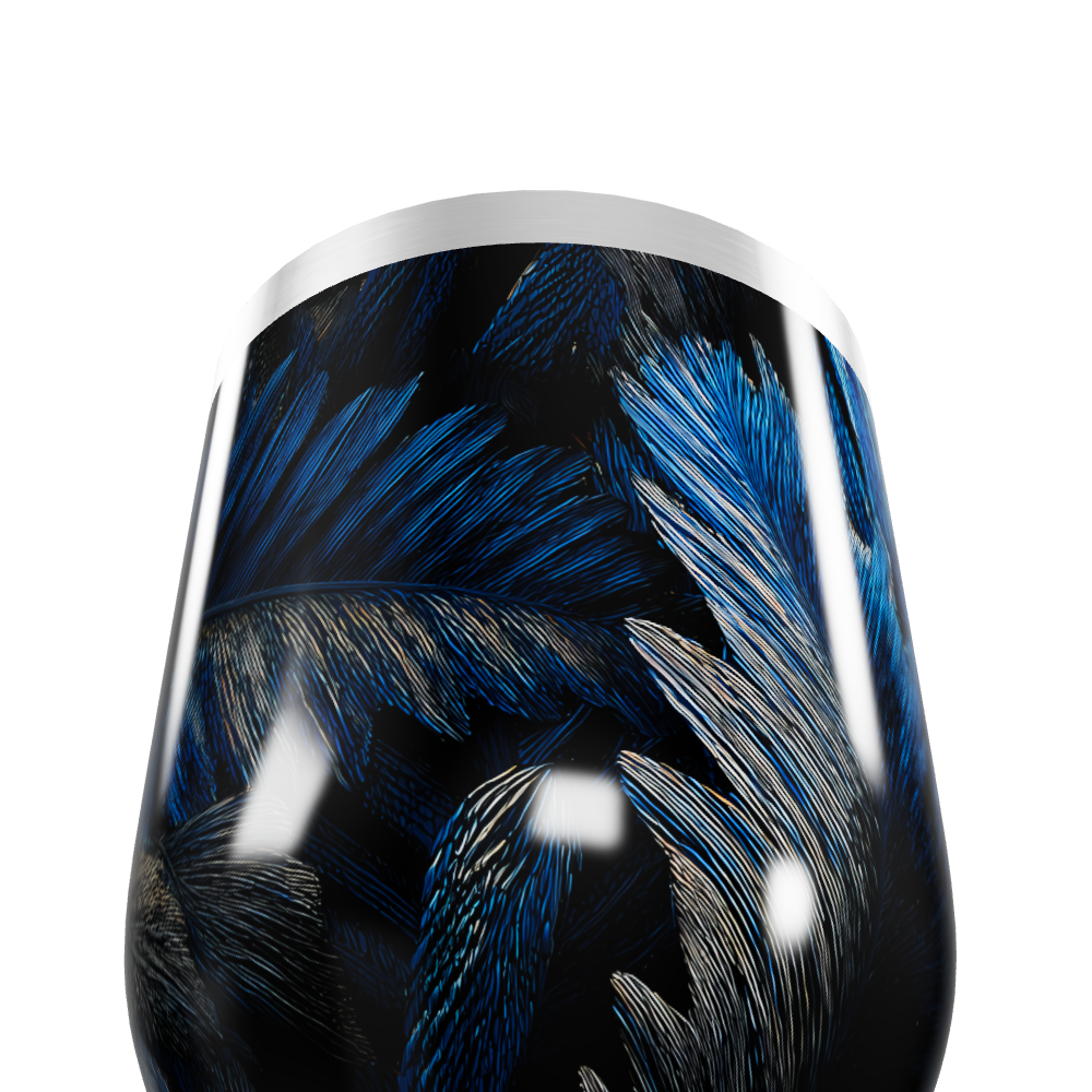 Copo Térmico Slim - Azul com Penas Decorativas