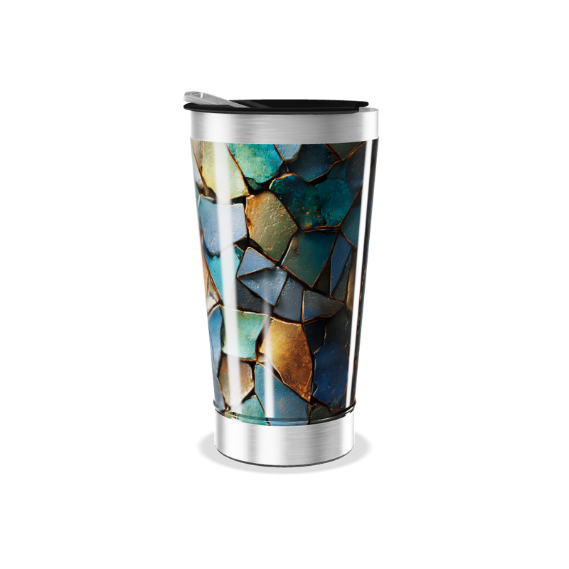 Copo Térmico - Azul com Estampa de Pedras