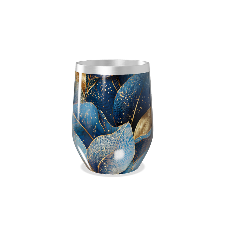 Copo Térmico Slim - Azul Folhas Douradas