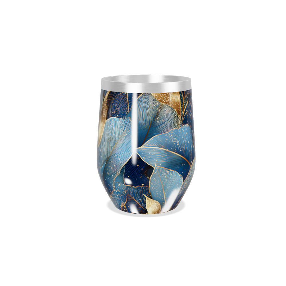 Copo Térmico Slim - Azul Folhas Douradas