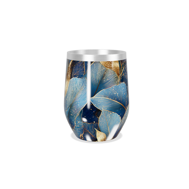 Copo Térmico Slim - Azul Folhas Douradas