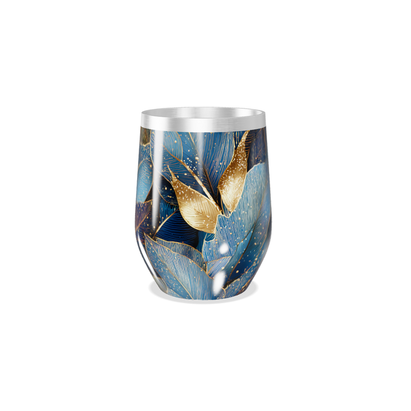 Copo Térmico Slim - Azul Folhas Douradas