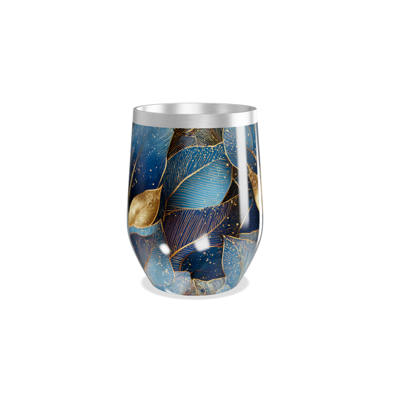 Copo Térmico Slim - Azul Folhas Douradas
