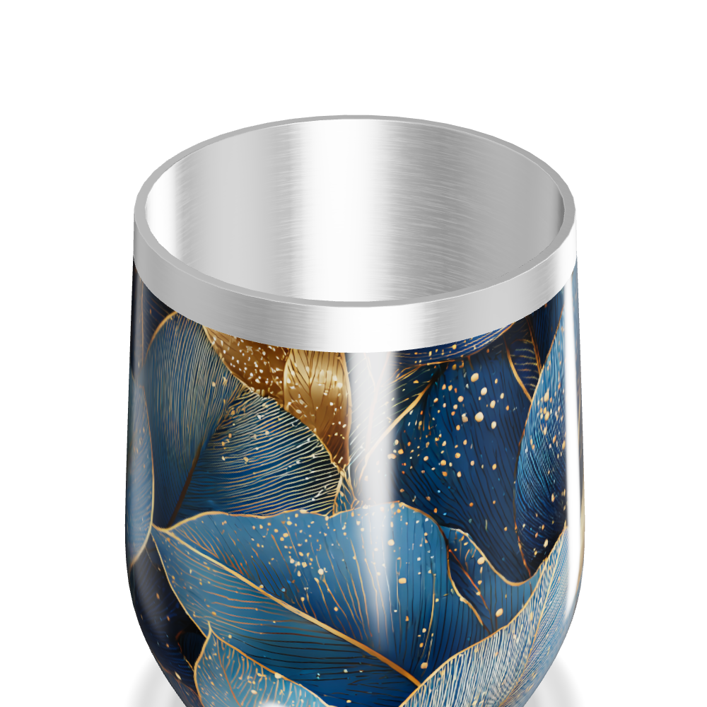 Copo Térmico Slim - Azul Folhas Douradas