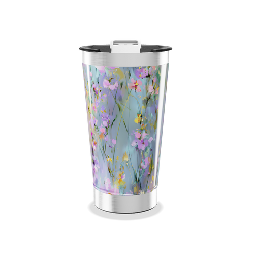 Copo Térmico - Floral com Fundo Azul