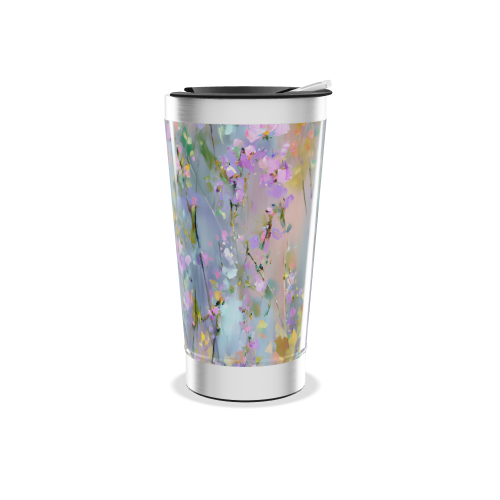 Copo Térmico - Floral com Fundo Azul