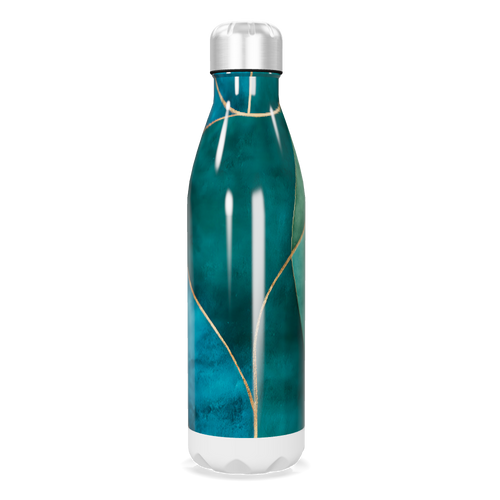 Garrafa Inox Azul Turquesa com Detalhes Dourados