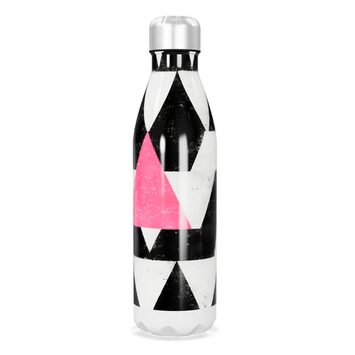 Garrafa Inox - Estampa Triângulos Preto e Rosa