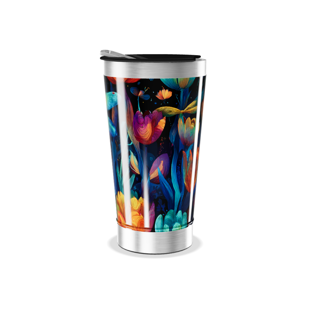 Copo Térmico - Flores coloridas aço inox