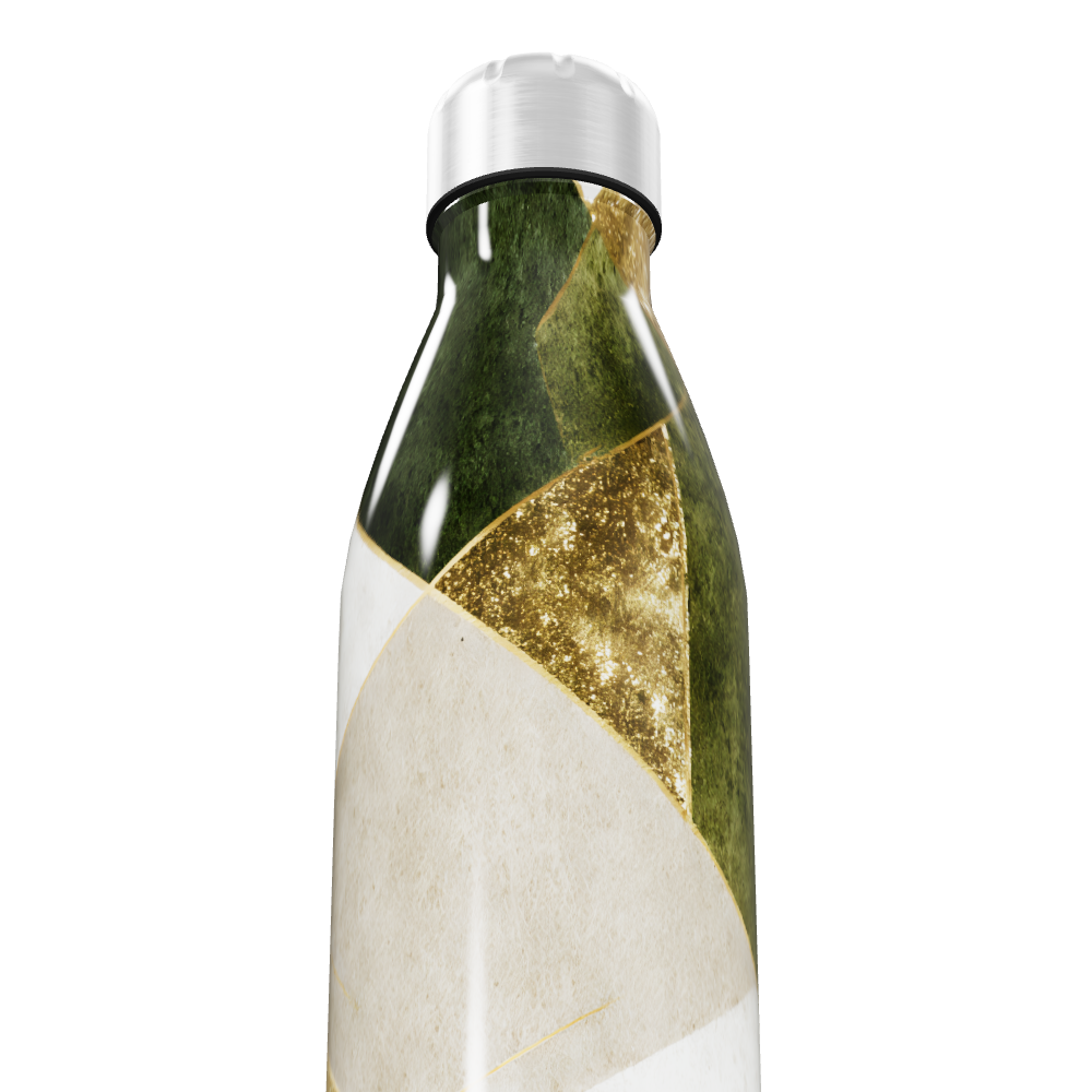 Garrafa Inox - Verde e Dourado Geométrico