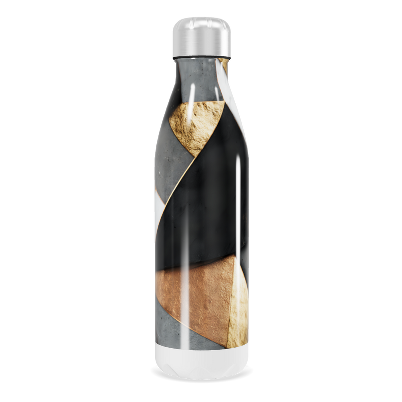 Garrafa Inox - Estampa Geométrica Preta e Dourada