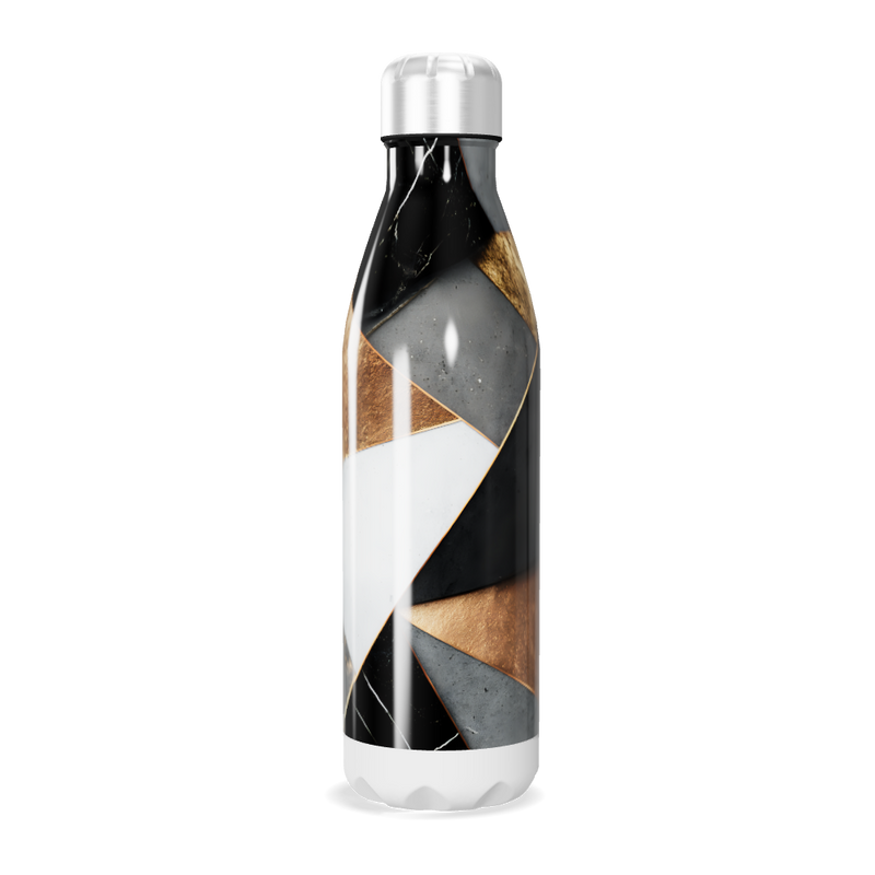 Garrafa Inox - Estampa Geométrica Preta e Dourada