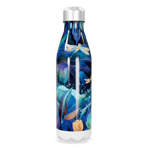 Garrafa Inox - Azul Floral com Libélulas
