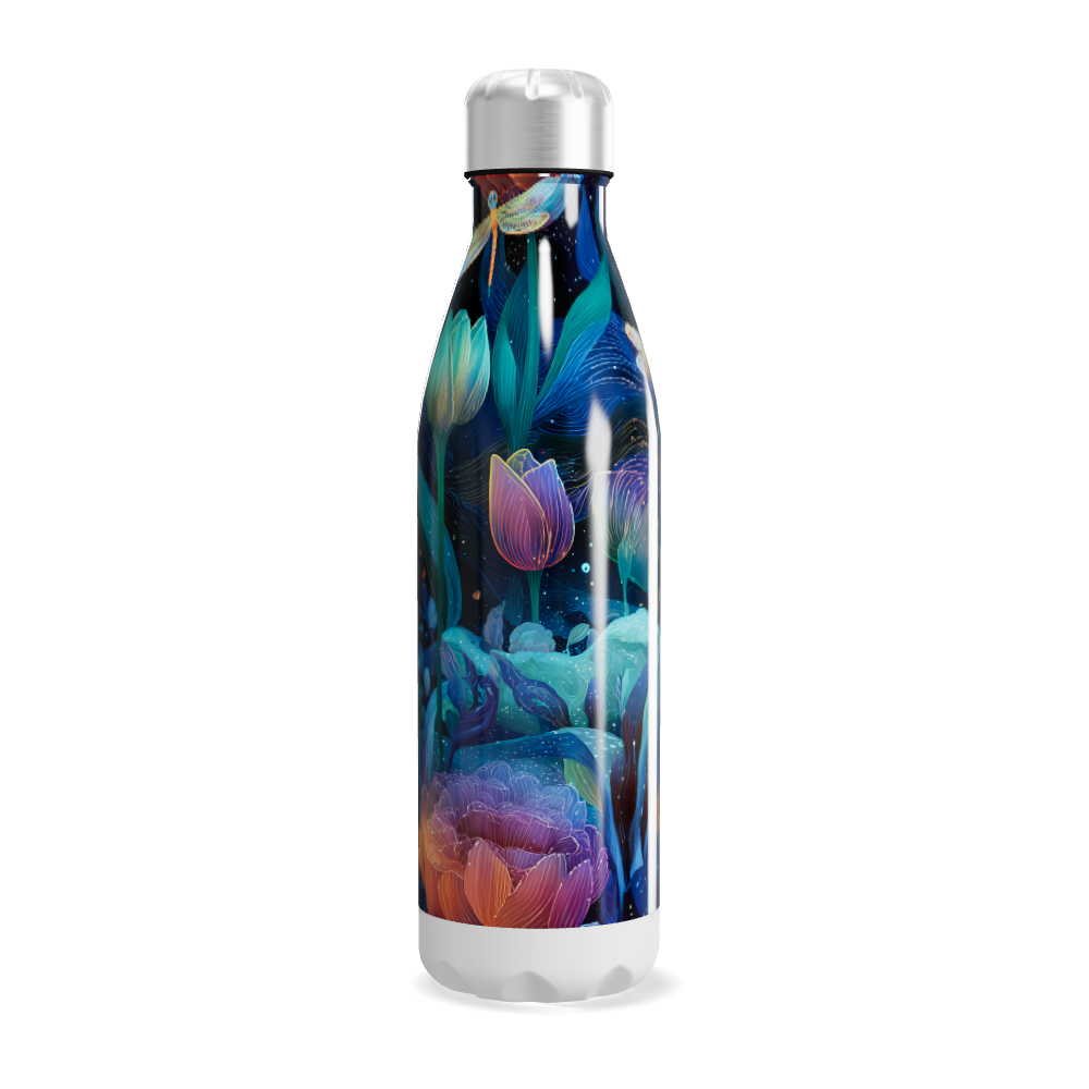 Garrafa Inox - Azul Floral com Libélulas