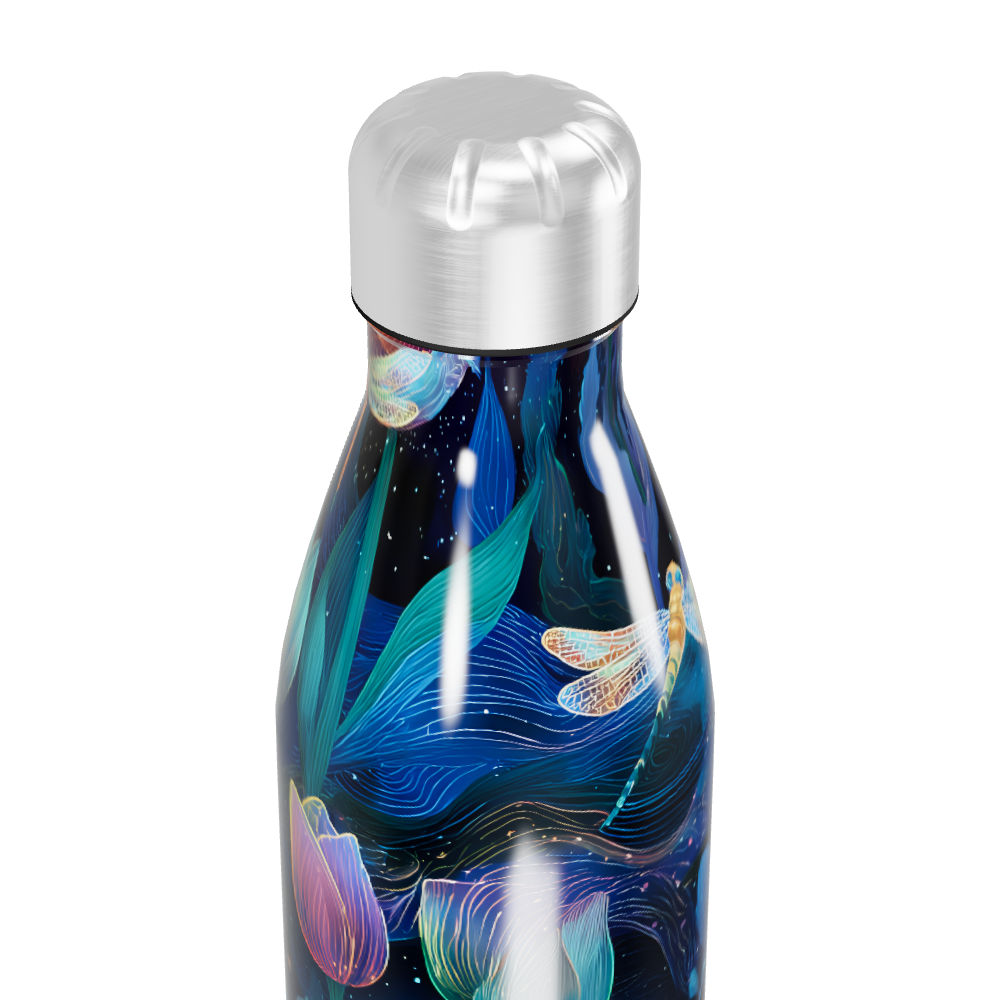 Garrafa Inox - Azul Floral com Libélulas