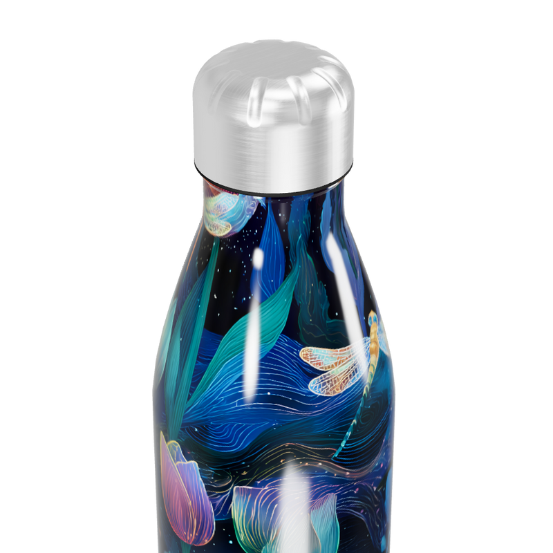 Garrafa Inox - Azul Floral com Libélulas