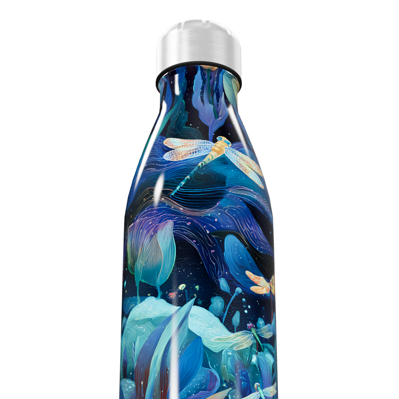 Garrafa Inox - Azul Floral com Libélulas
