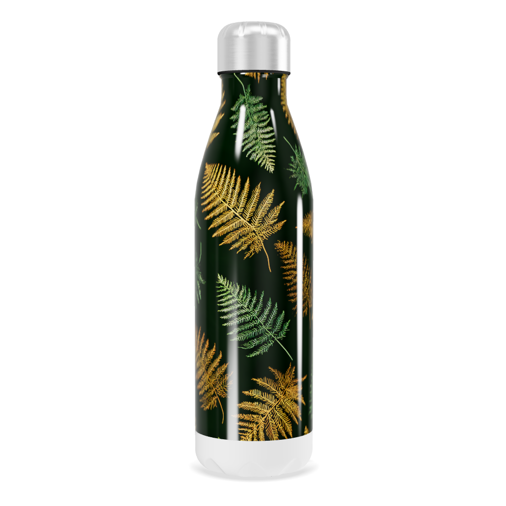 Garrafa Inox Folhas Verdes e Douradas