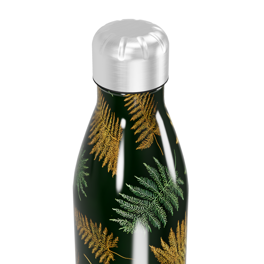 Garrafa Inox Folhas Verdes e Douradas