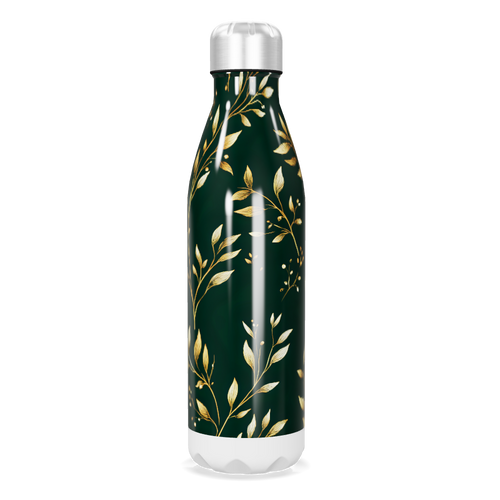 Garrafa Inox Folhas Douradas Verde