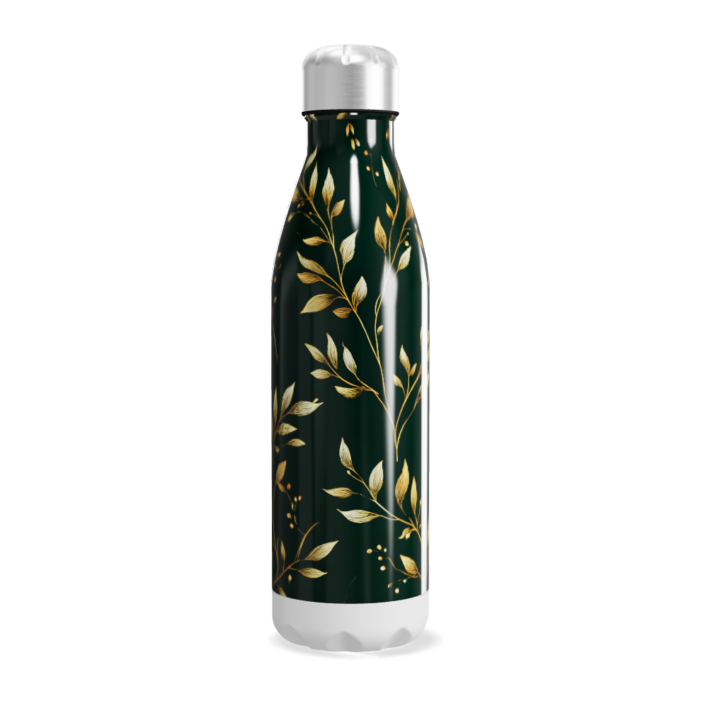 Garrafa Inox Folhas Douradas Verde