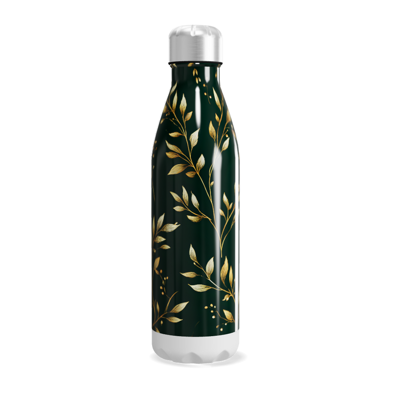 Garrafa Inox Folhas Douradas Verde