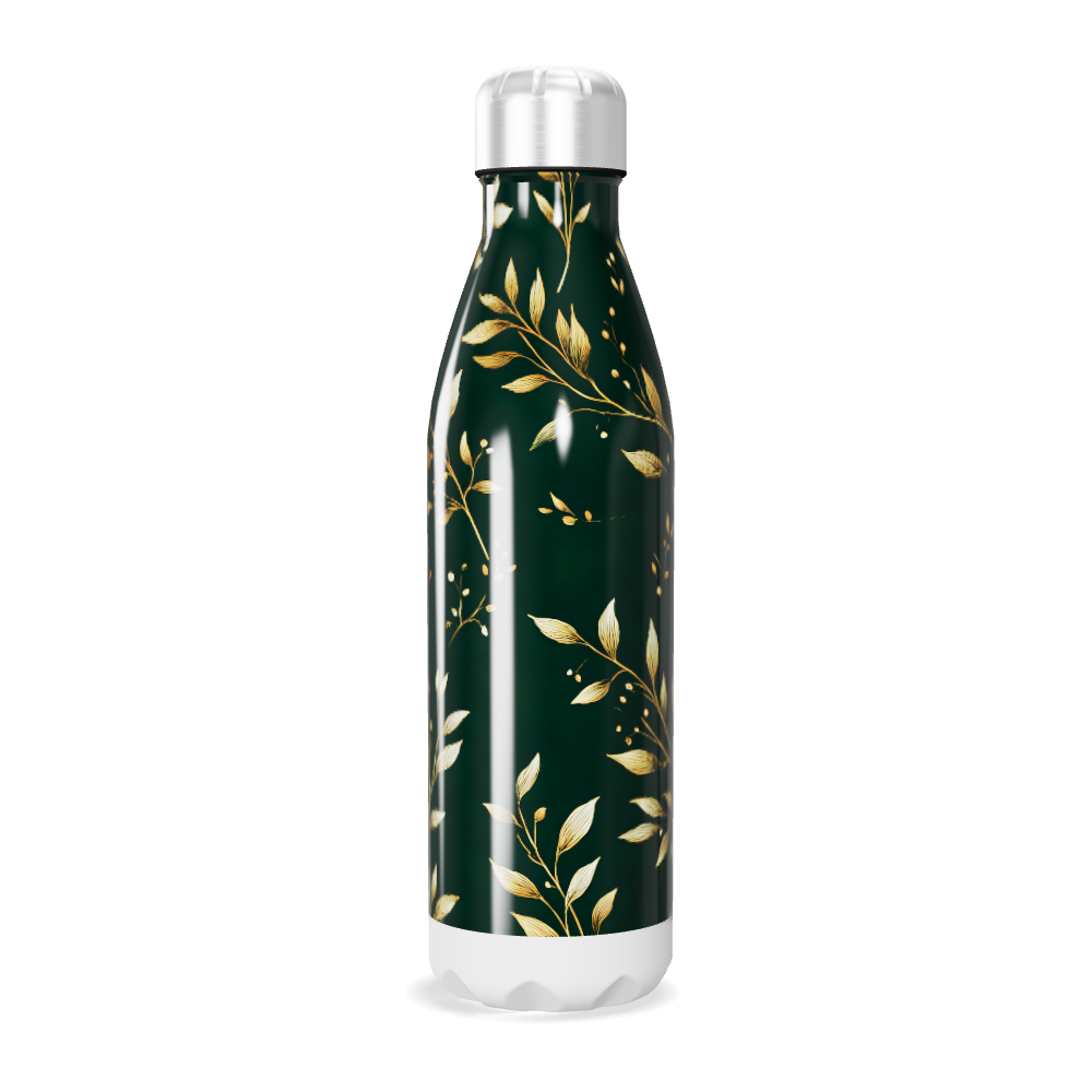 Garrafa Inox Folhas Douradas Verde