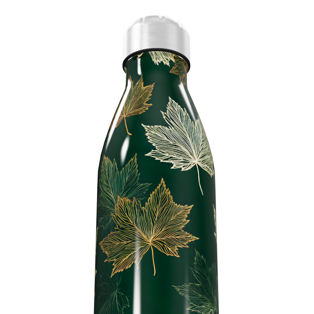 Garrafa Inox Folhas Verde Escuro