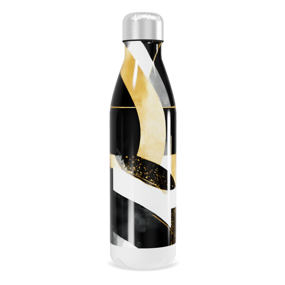 Garrafa Inox - Estampa Abstrata Preto e Dourado